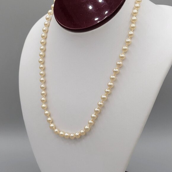 Hand Knotted 6mm Cultured Pearl Necklace Sterling Silver Clasp 16" Length - Picture 3 of 9